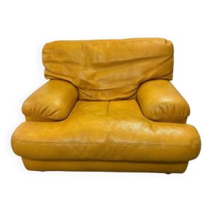 Fauteuil cuir jaune Rochebobois années 80/90