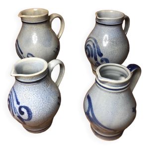 Lot de 4 pichets céramique bleu 25 & 50cl vintage