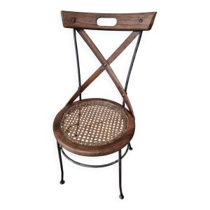 chaise fauteuil vintage en fer forgé bois et cannage