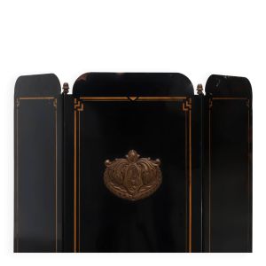 Paravent de cheminée Art Déco noir et or français, années 1930