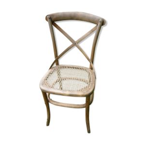 Chaise bistrot croisillon et assise tressée en fil de jute