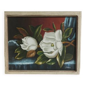 Tableau peinture sur toile signé, nature morte aux magnolias