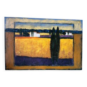 Paysage de Provence avec cyprès, signé