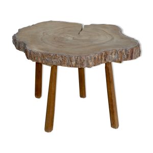 Table basse guéridon en bois brut tronc d'arbre