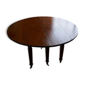 Table ronde 2 abattants en noyer avec 5 rallonges