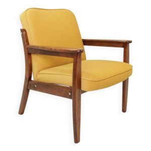 Fauteuil vintage style scandinave jaune rétro velvet 1960