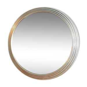 Miroir plateau rond entourage métal laiton doré patiné