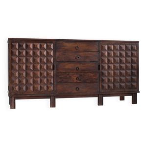 Buffet crédence brutaliste en bois sculpté, Espagne