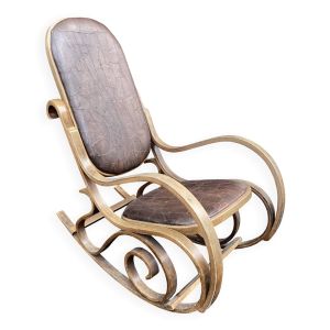 Rocking chair en bois et cuir, xxe siècle