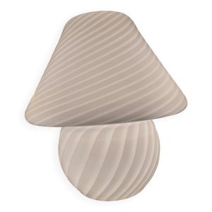 Grande lampe de table champignon en verre de Murano tourbillonné   Vetri di Murano authentique verre artisanal années 1970   Lampe de chevet blanche   Rétro MCM