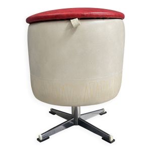 Coffre à linge / tabouret rond en skaï années 1960
