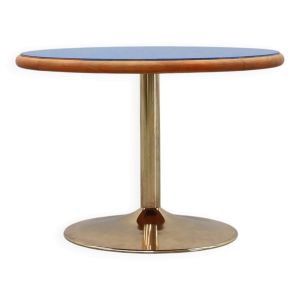 Table basse ronde à plateau bleu et pied tulipe, France vers 1960