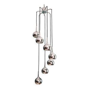 Grand lustre cascade en métal chromé, Hans-Agne Jakobsson, 1960-70