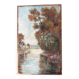 Huile sur isorel, bord de rivière