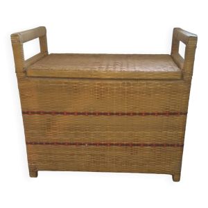 Coffre banc en rotin vintage