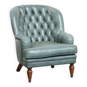 Fauteuil Chesterfield bleu en cuir de vachette de style anglais