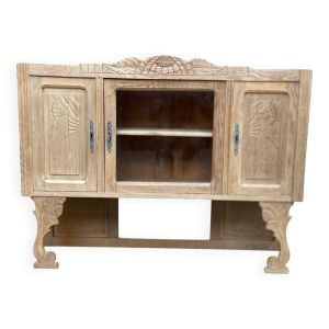 Vitrine vaisselier vintage en bois massif art déco 1950