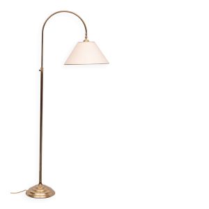 Lampadaire classique en laiton à col courbé, années 1950