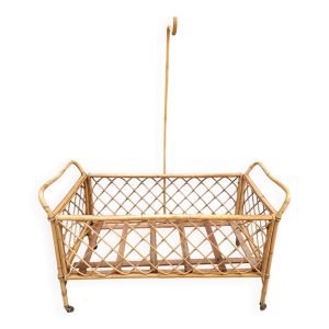 Lit bébé berceau en osier rotin vintage