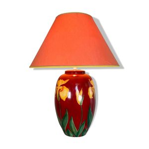 Lampe Drimmer années 80 céramique rouge et iris