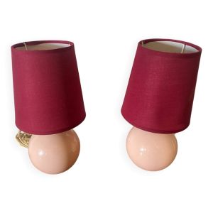 Paire ancienne lampe de chevet de schuytener opaline boule rose vintag