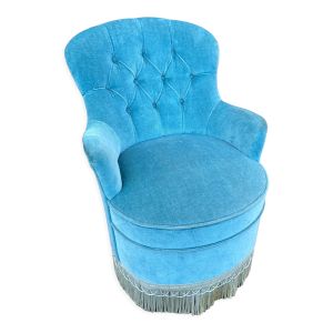 Fauteuil crapaud velours bleu