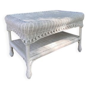 Table basse osier vintage blanche