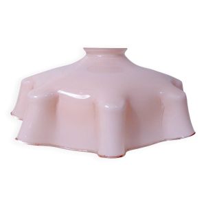 Ancienne lampe suspension verre opaline lustre abat jour vintage rose pale