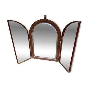 Ancien miroir triptyque bois et cuir