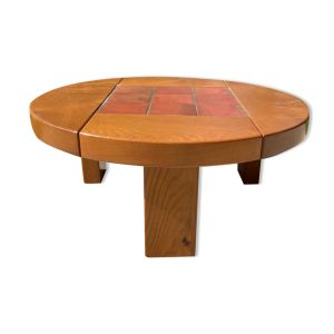 Table basse en orme et carreaux années 70