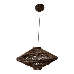 Suspension Ufo années 60 en osier italienne
