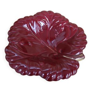 Saladier ou corbeille à fruits feuille bordeaux liseré doré Verceram