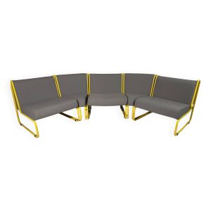 Banquette modulable tubulaire jaune & tissu gris
