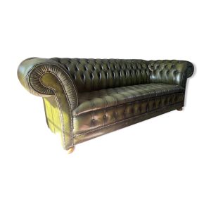 Canapé Chesterfield 3 places en cuir vert anglais