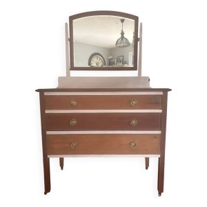 Commode ancienne française en merisier avec miroir – restaurée et peinte