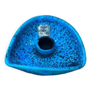 Ancien bougeoir cyclope céramique fat lava bleu turquoise vintage