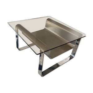 Petite Table Basse inox Design Créateur Acier Moderne Vintage Verre Mobilie