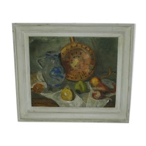 Tableau nature morte vers 1940 huile sur toile par C Chilot