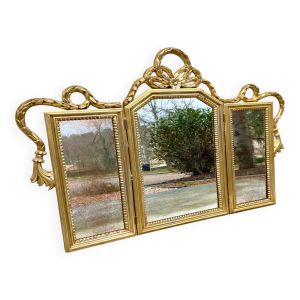 Miroir triptyque en bois doré et sculpté