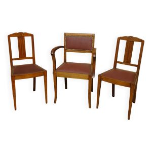 Fauteuil bridge art déco et 2 chaises assorties