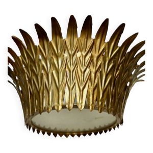 Lustre plafonnier soleil dorée métal verre ,1960