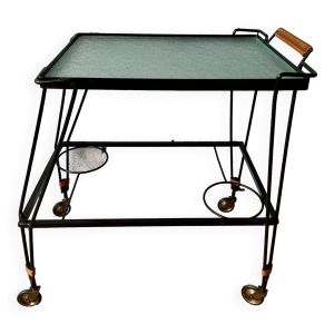 Table desserte métal laqué noir et verre