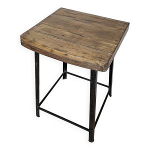 Ancien tabouret d'atelier en bois + fer forgé