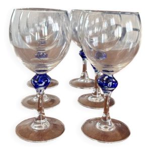 Set de 6 verre a vin luminarc made in france vintage verre avec boule en verre soufflé bleu