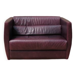 Canapé 2 places en cuir bordeaux par Christophe Delcourt pour Roche-Bobois