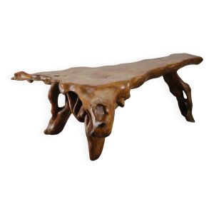 Table basse sculpturale ''Racine'' brutaliste en orme massif