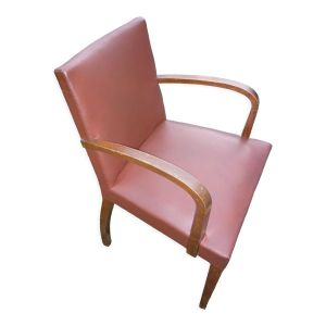Fauteuil bridge marron clair et bois des années 40-50