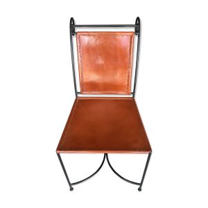 Chaise en cuir et fer forgé