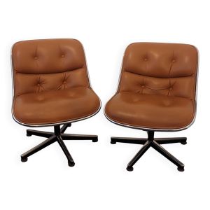 �� Paire de fauteuils Charles Pollock pour Knoll – cuir cognac & aluminium
