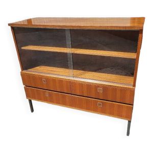 Meuble 1960 vintage commode vitrine en teck plaque
